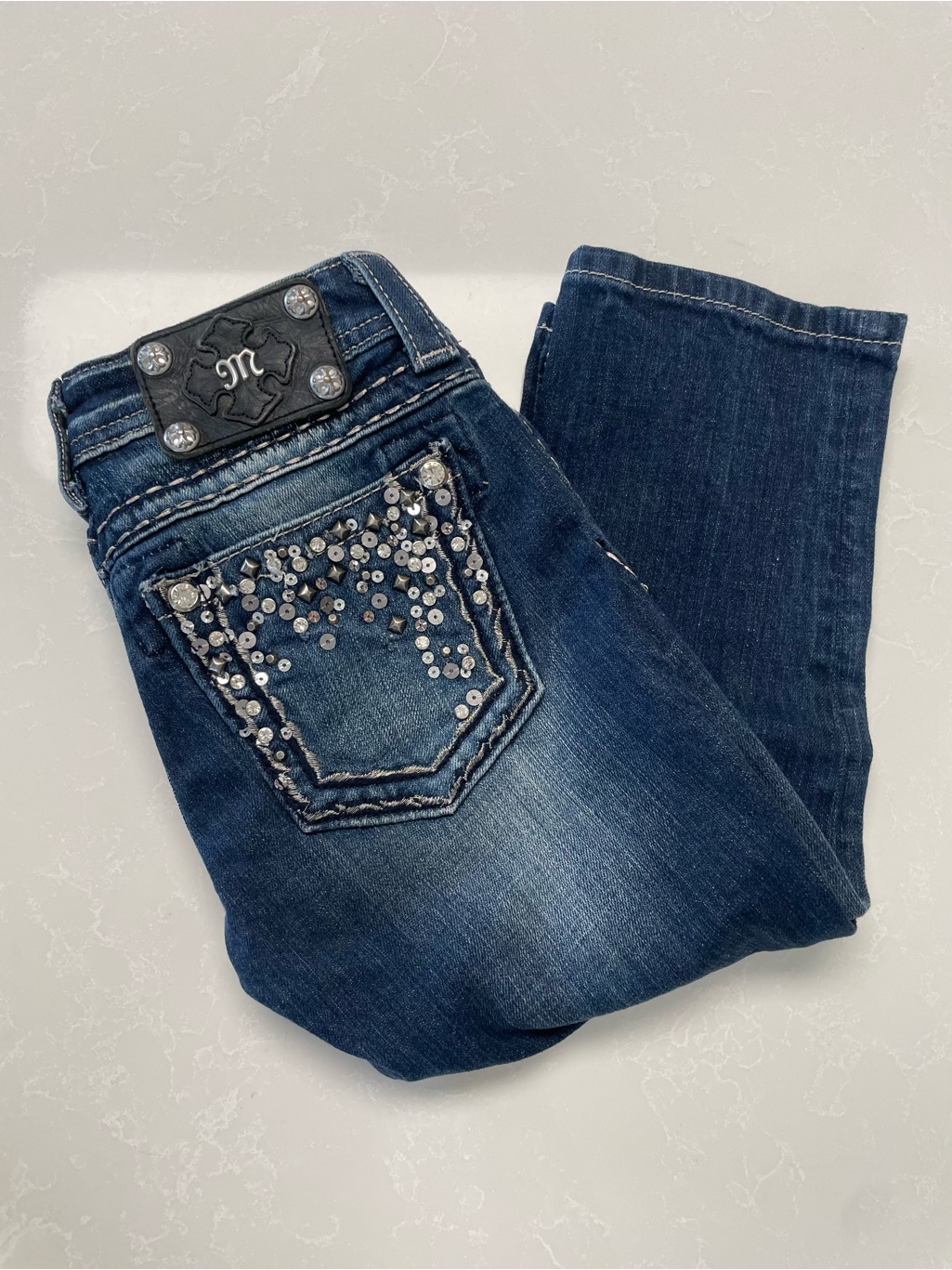 Y2k Miss Me Low-Rise Capri Studded Sequined
